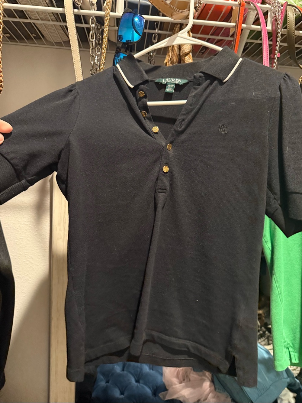 Ralph Lauren Black Short-Sleeve Polo with Contrast Collar Piping